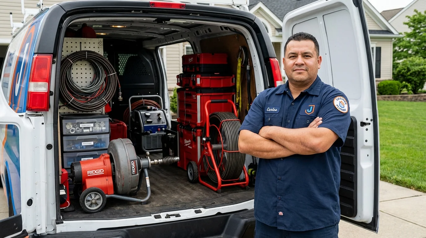 Professional drain cleaning equipment and Johns Plumbing LLC plumber in Caro