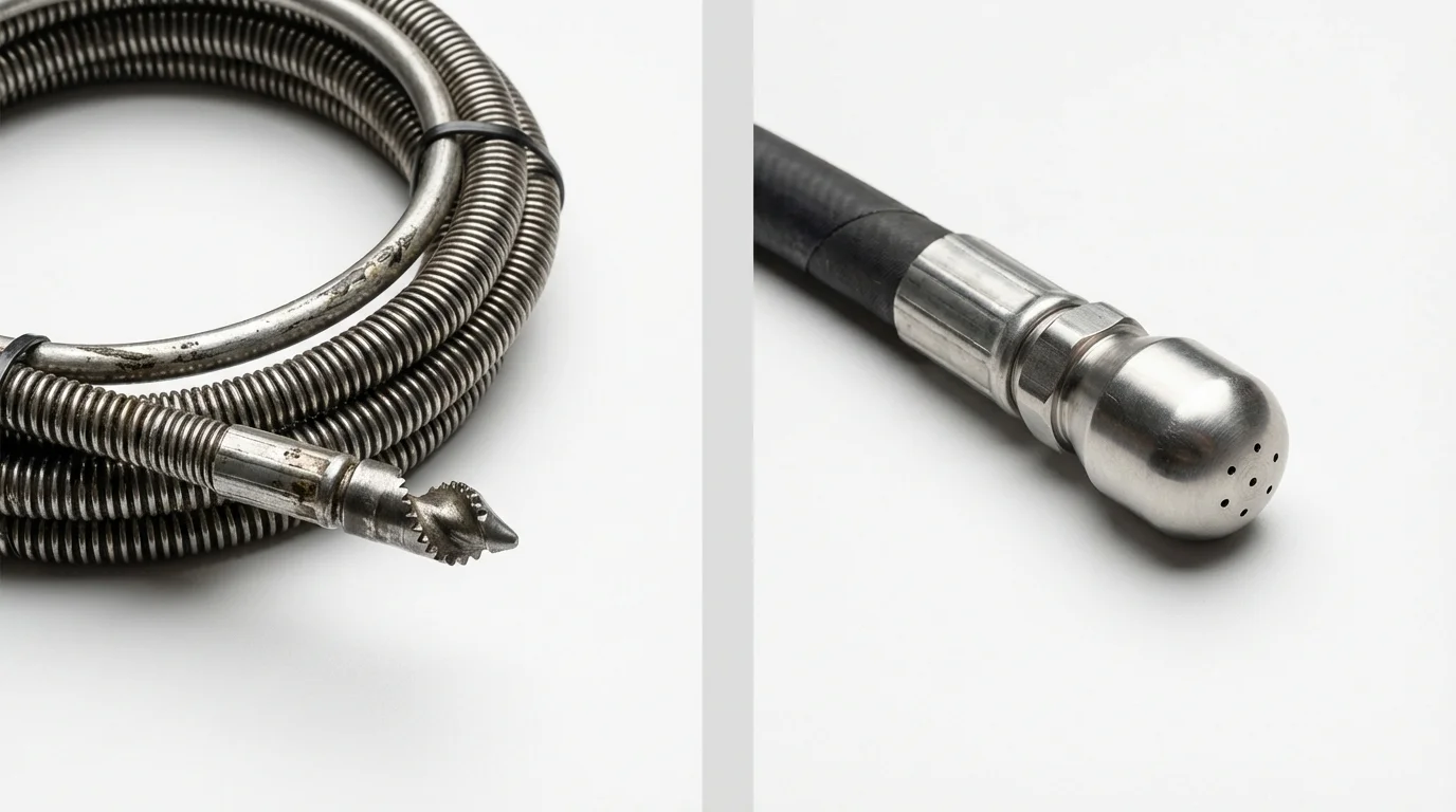Drain snake cable and hydro jetting nozzle used for drain cleaning in Caro, MI
