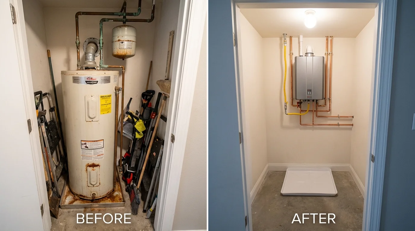 Tank water heater versus wall-mounted tankless unit comparison for Caro, MI homeowners
